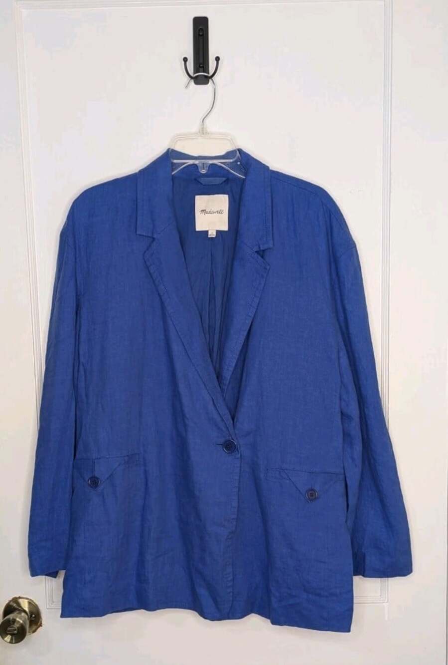 Madewell Blue 100% Linen Crossover Blazer Jacket Oversized Women Size L Large